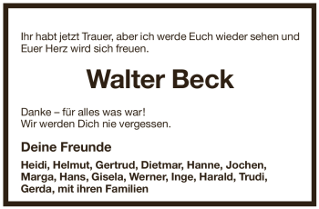 Traueranzeige von Walter Beck von Pegnitz-Zeitung